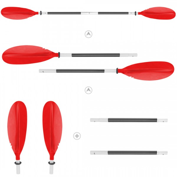 HEIMUNI Kayak Paddle 222cm Aluminum Sup Paddle Super Lightweight with Reinforced Fiberglass Blades, Sup Paddle 4 Parts Adjustable Kayaking Paddles Red