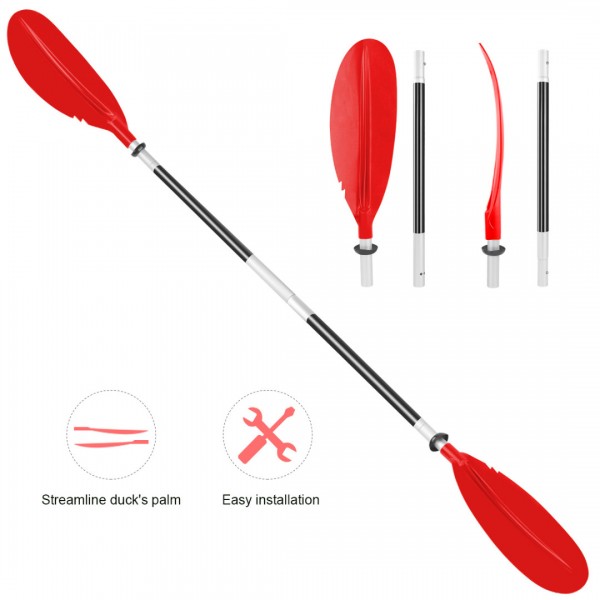 HEIMUNI Kayak Paddle 222cm Aluminum Sup Paddle Super Lightweight with Reinforced Fiberglass Blades, Sup Paddle 4 Parts Adjustable Kayaking Paddles Red