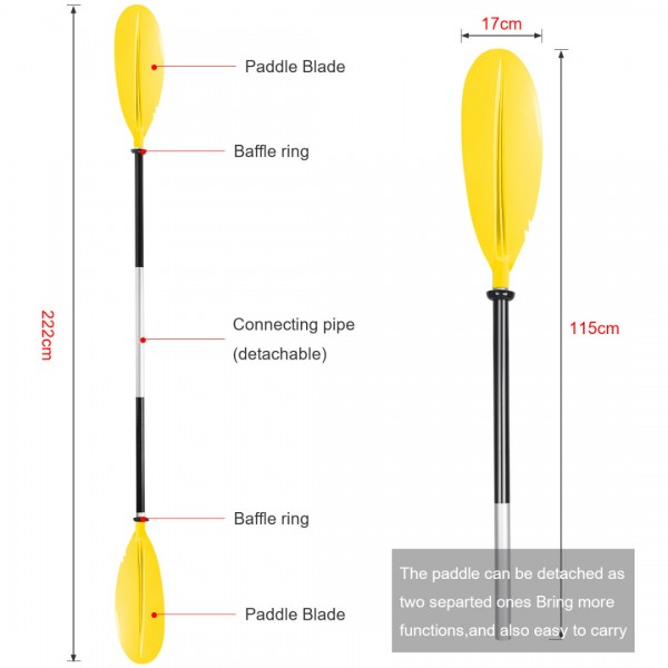 HEIMUNI Kayak Paddle Aluminum, Sup Paddle 222 cm Two-Piece Adjustable Kayaking Paddles Yellow
