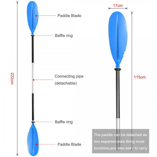 HEIMUNI Kayak Paddle Aluminum, Sup Paddle 222 cm Two-Piece Adjustable Kayaking Paddles Blue