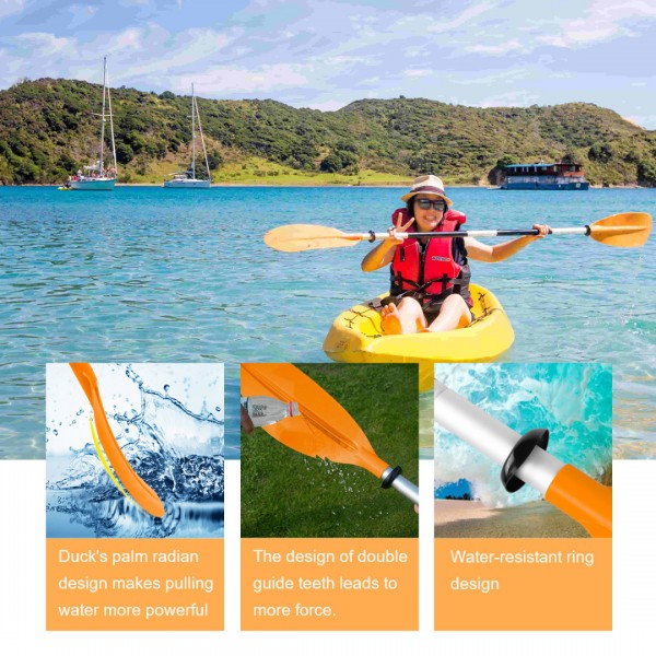 HEIMUNI Kayak Paddle 222cm Aluminum Sup Paddle Super Lightweight with Reinforced Fiberglass Blades, Sup Paddle 4 Parts Adjustable Kayaking Paddles Orange