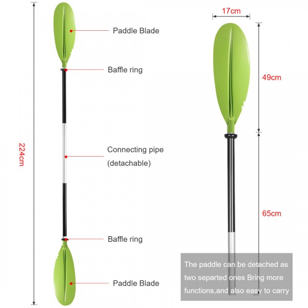 HEIMUNI Doppelpaddel Kajak Paddel, Kanu Paddel Aluminium Sup Doppelpaddel 222cm Stechpaddel Super Leicht für Schlauchboot, Kanu, Kanadier Boot Ruderboot Grün