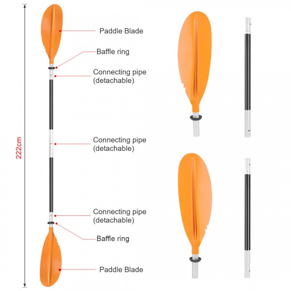 HEIMUNI Kayak Paddle 222cm Aluminum Sup Paddle Super Lightweight with Reinforced Fiberglass Blades, Sup Paddle 4 Parts Adjustable Kayaking Paddles Orange