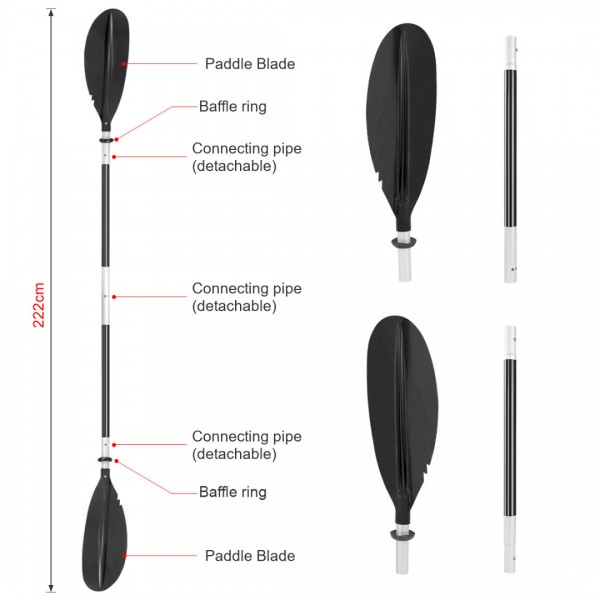 HEIMUNI Kayak Paddle 222cm Aluminum Sup Paddle Super Lightweight with Reinforced Fiberglass Blades, Sup Paddle 4 Parts Adjustable Kayaking Paddles Black