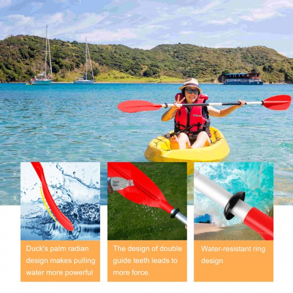 HEIMUNI Kayak Paddle 222cm Aluminum Sup Paddle Super Lightweight with Reinforced Fiberglass Blades, Sup Paddle 4 Parts Adjustable Kayaking Paddles Red