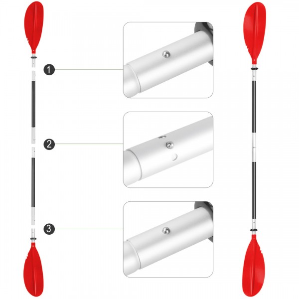 HEIMUNI Kayak Paddle 222cm Aluminum Sup Paddle Super Lightweight with Reinforced Fiberglass Blades, Sup Paddle 4 Parts Adjustable Kayaking Paddles Red