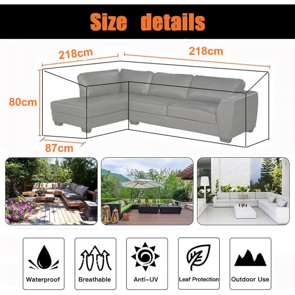HEIMUNI arden V-Shape Furniture Cover Waterproof, 420D Heavy Duty Oxford Fabric Outdoor Rattan Corner Sofa Cover with Waterproof Tape (220*220*87cm) 