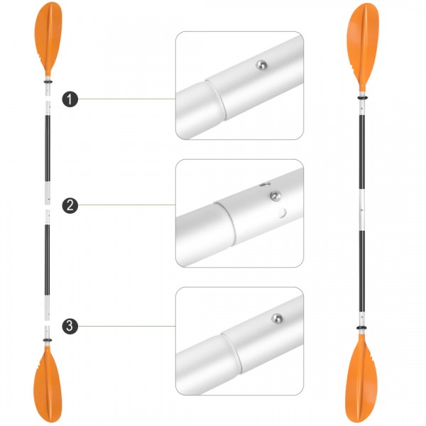 HEIMUNI Kayak Paddle 222cm Aluminum Sup Paddle Super Lightweight with Reinforced Fiberglass Blades, Sup Paddle 4 Parts Adjustable Kayaking Paddles Orange