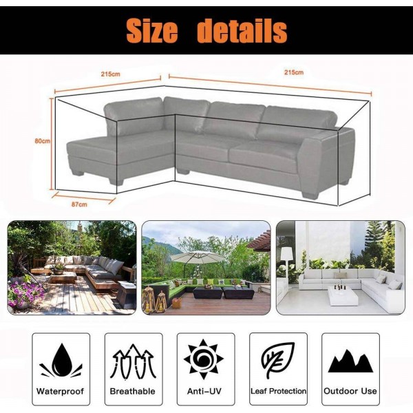 HEIMUNI Garden V-Shape Furniture Cover Waterproof, 420D Heavy Duty Oxford Fabric Outdoor Rattan Corner Sofa Cover with Waterproof Tape (215 * 215 * 87cm)